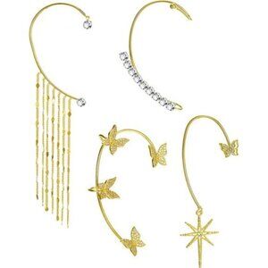 4pcs Butterfly Long Tassel Ear Cuff Dangle Chain Gold